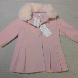 Tartine & Chocolat wool baby coat with fur collar, size 1A